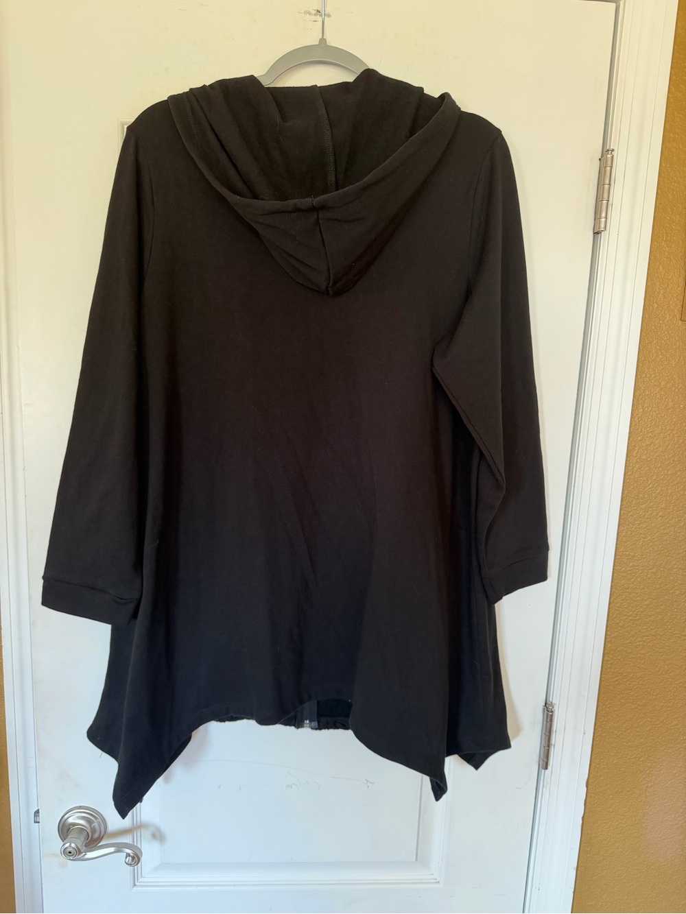Roaman's Black Hooded Zip Cardigan with Lace Trim - Picture 5 of 7